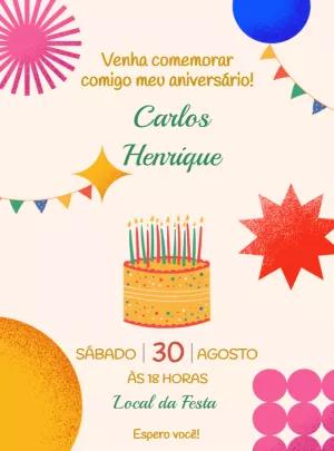 Convite de Aniversário com Bolo Minimalista para Editar Online