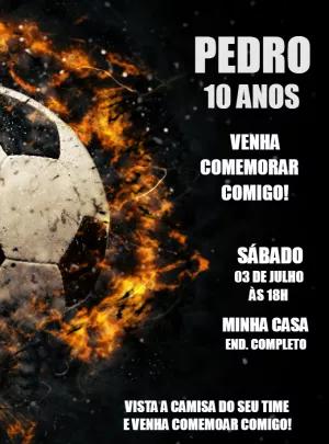 Convite Aniversário Futebol com Bola de Fogo para Editar Online
