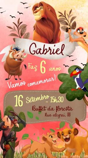 Convite Aniversário O Rei Leão com Personagens para Editar