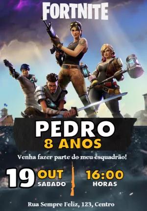 Convite de Aniversário Fortnite com Personagens para Editar
