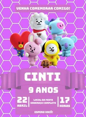Convite de Aniversário BT21 com Personagens para Editar Online
