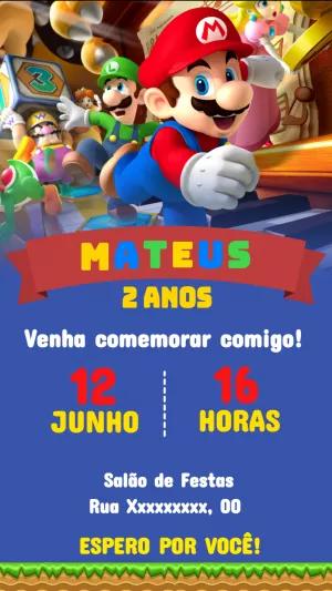 Convite Aniversário Super Mario Bros com Personagens para Editar