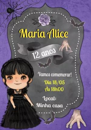 Convite Aniversário Wandinha Addams para Editar Online