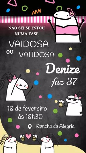 Convite Aniversário Flork Vaidosa Divertido para Editar