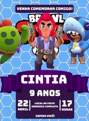 Convite de Aniversário Brawl Stars com Personagens para Editar