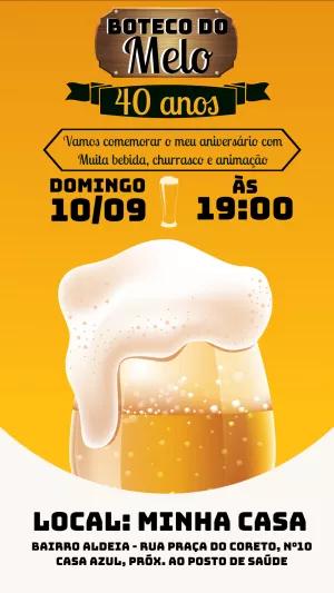 Convite de Aniversário Boteco com Cerveja para Editar Online