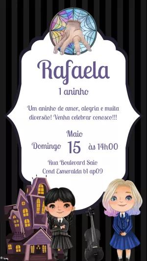 Convite Aniversário Wandinha com Personagens para Editar Online