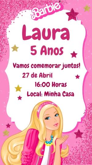 Convite de Aniversário Barbie Rosa para Editar Online