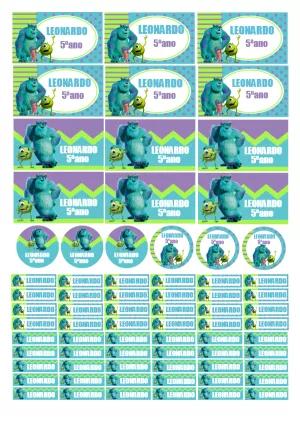 Kit de Etiquetas Escolares Monstros SA para Editar e Imprimir