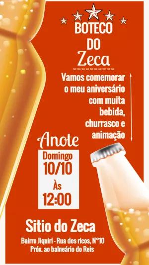 Convite de Aniversário Boteco com Cerveja para Editar Online