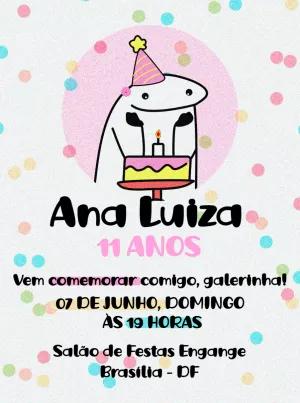 Convite de Aniversário Flork Meme Segurando Bolo para Editar