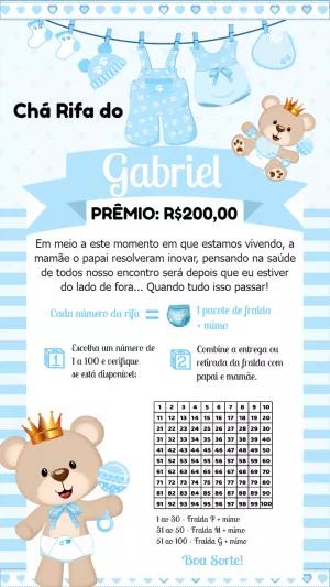Convite Chá Rifa Ursinho Príncipe para Editar e Enviar