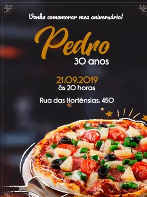 Convite de Aniversário Tema Pizza para Editar Online