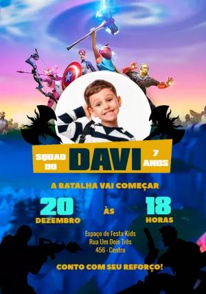 Convite Aniversário Fortnite com Foto para Editar Online