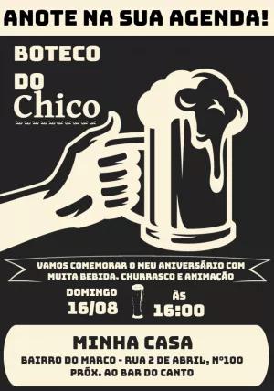Convite de Aniversário Boteco com Chopp para Editar Online