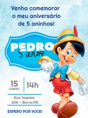 Convite de Aniversário Pinóquio Editável Online para Imprimir