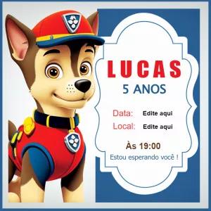 Convite de Aniversário Patrulha Canina para Editar Online