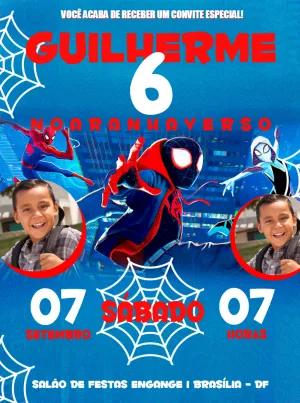 Convite Aniversário Aranhaverso com Foto para Editar Online