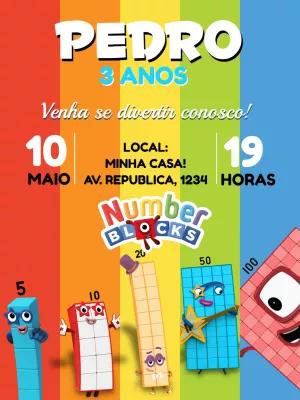 Convite de Aniversário Numberblocks com Personagens para Editar