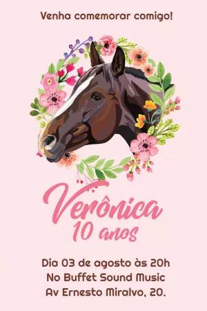 Convite Aniversário Cavalo Floral para Editar Online