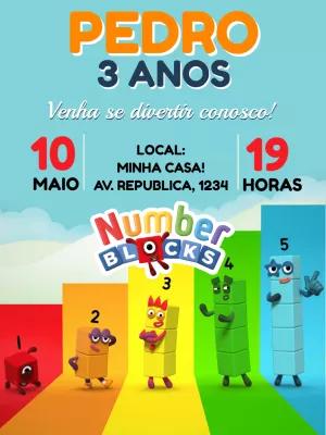 Convite de Aniversário Numberblocks com Personagens para Editar