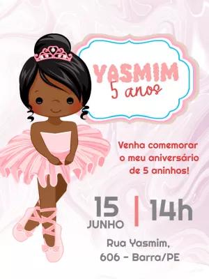 Convite Aniversário Bailarina Negra para Editar Online