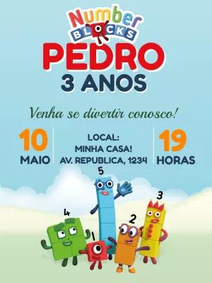 Convite de Aniversário Numberblocks com Personagens para Editar
