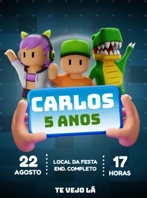Convite de Aniversário Stumble Guys com Personagens para Editar