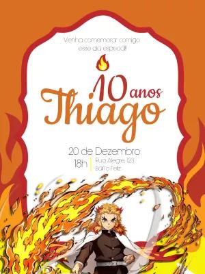Convite Aniversário Demon Slayer com Personagem para Editar Online