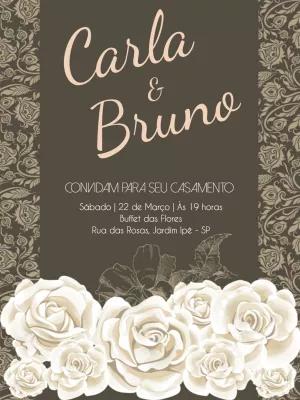 Convite de Casamento Rosas Brancas Elegante para Editar Online
