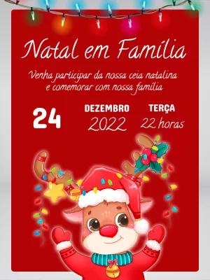 Convite de Natal com Rena Fofa para Editar Online e Imprimir