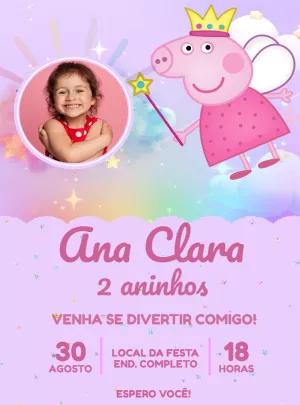 Convite Aniversário Peppa Pig Fada com Foto para Editar Online