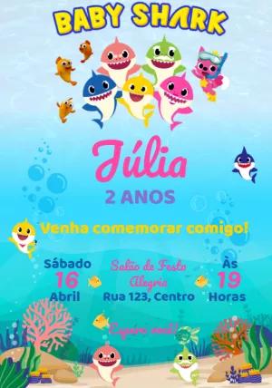Convite Aniversário Baby Shark Menina para Editar Online