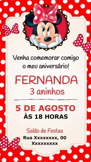 Convite de Aniversário Minnie Vermelha para Editar Online