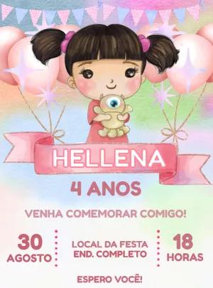 Convite Aniversário Boo Monstros SA Aquarela para Editar Online
