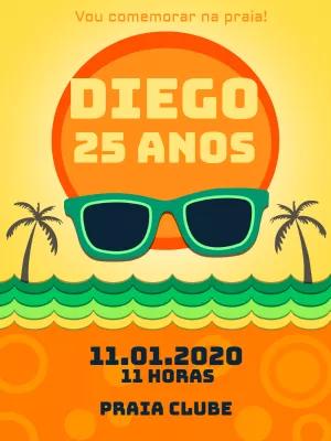 Convite de Aniversário Sunset na Praia para Editar Online