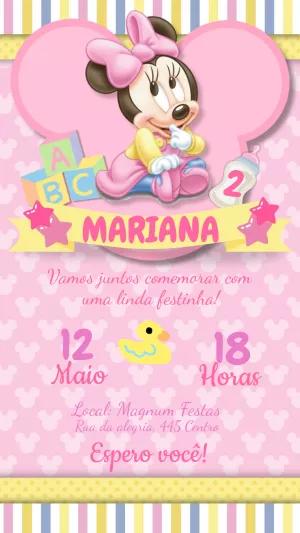 Convite Aniversário Minnie Baby Rosa para Editar Online