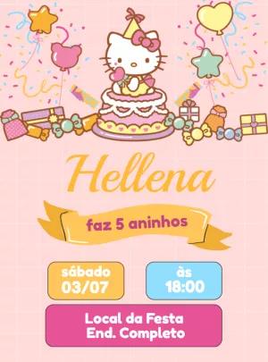 Convite Aniversário Hello Kitty Candy para Editar Online