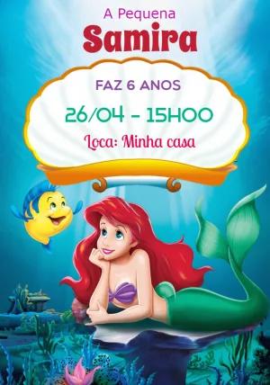 Convite Aniversário A Pequena Sereia Ariel para Editar