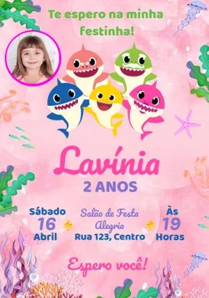 Convite Aniversário Baby Shark com Foto para Editar Online