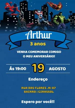 Convite de Aniversário Vingadores com Heróis para Editar Online
