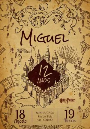 Convite Aniversário Harry Potter Mapa do Maroto para Editar