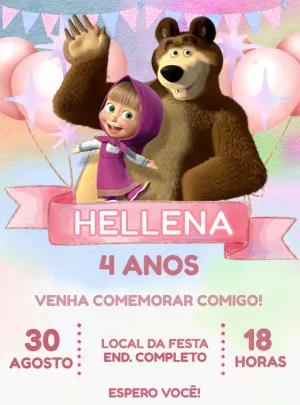 Convite Aniversário Masha e o Urso Aquarela para Editar Online