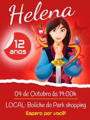 Convite de Aniversário Mulan para Editar Online