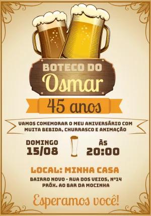 Convite de Aniversário Tema Boteco com Cerveja para Editar