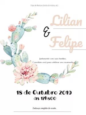 Convite de Casamento Cactos Aquarela para Editar Online