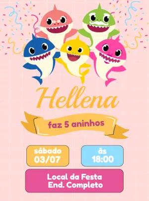 Convite Aniversário Baby Shark Menina Rosa para Editar Online