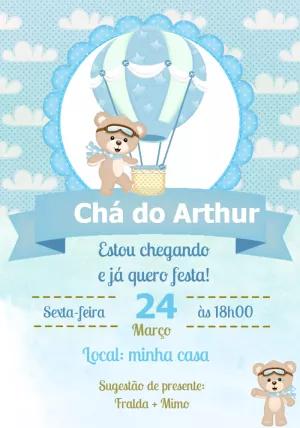 Convite Chá de Bebê Ursinho Baloeiro para Editar Online