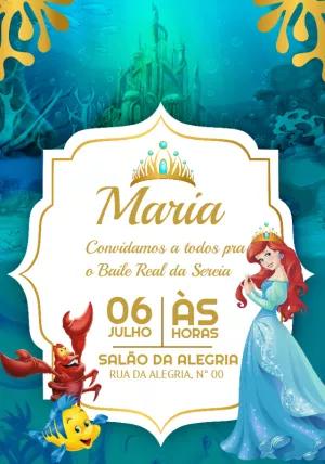 Convite Aniversário Pequena Sereia Ariel para Editar Online