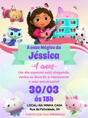 Convite Aniversário A Casa Mágica da Gabby para Editar Online